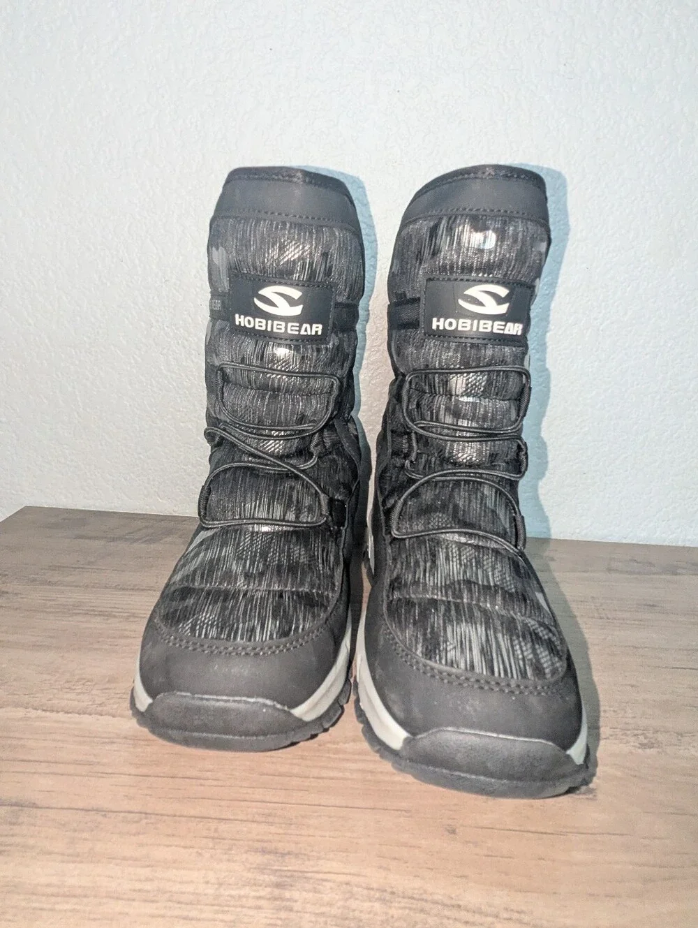 HOBIBEAR Kids Snow Boots AW3771 Black Gray Camo Size 39  US Big Kids Size 6.5 -7